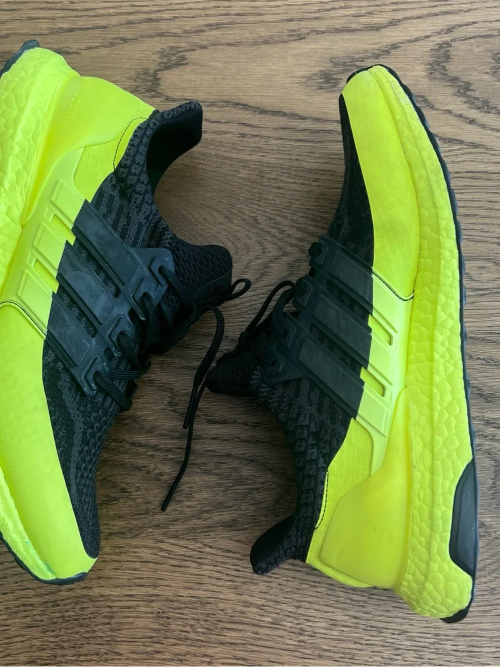 adidas Black Knit Running Shoe with Neon Yellow Midsole